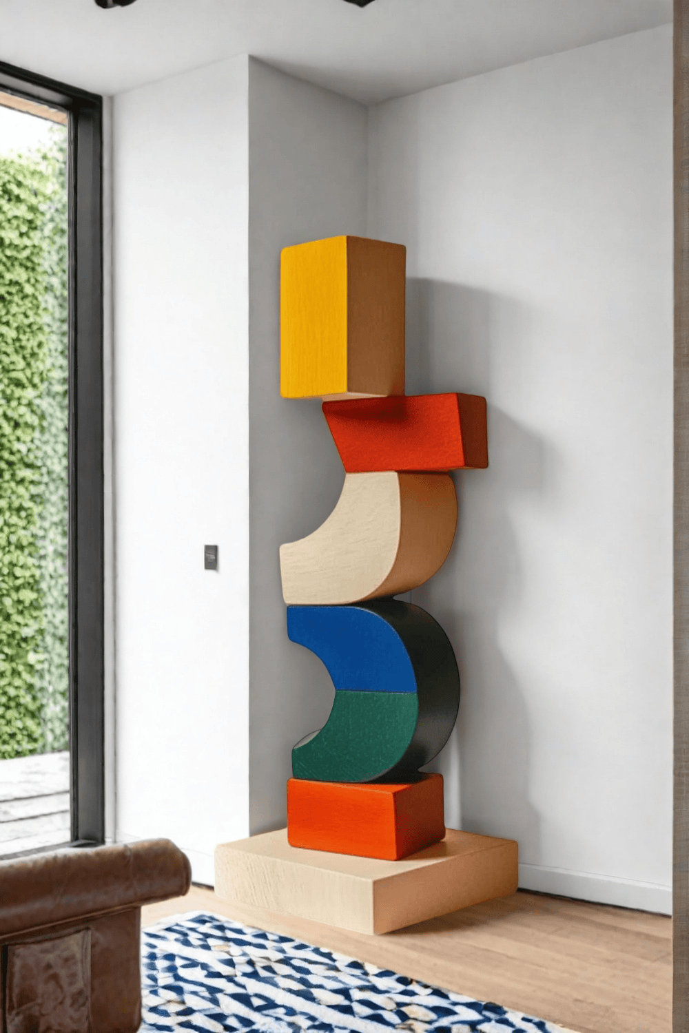 Large Handmade Wood Carving Sculpture Colorful Wooden Floor Sculpture