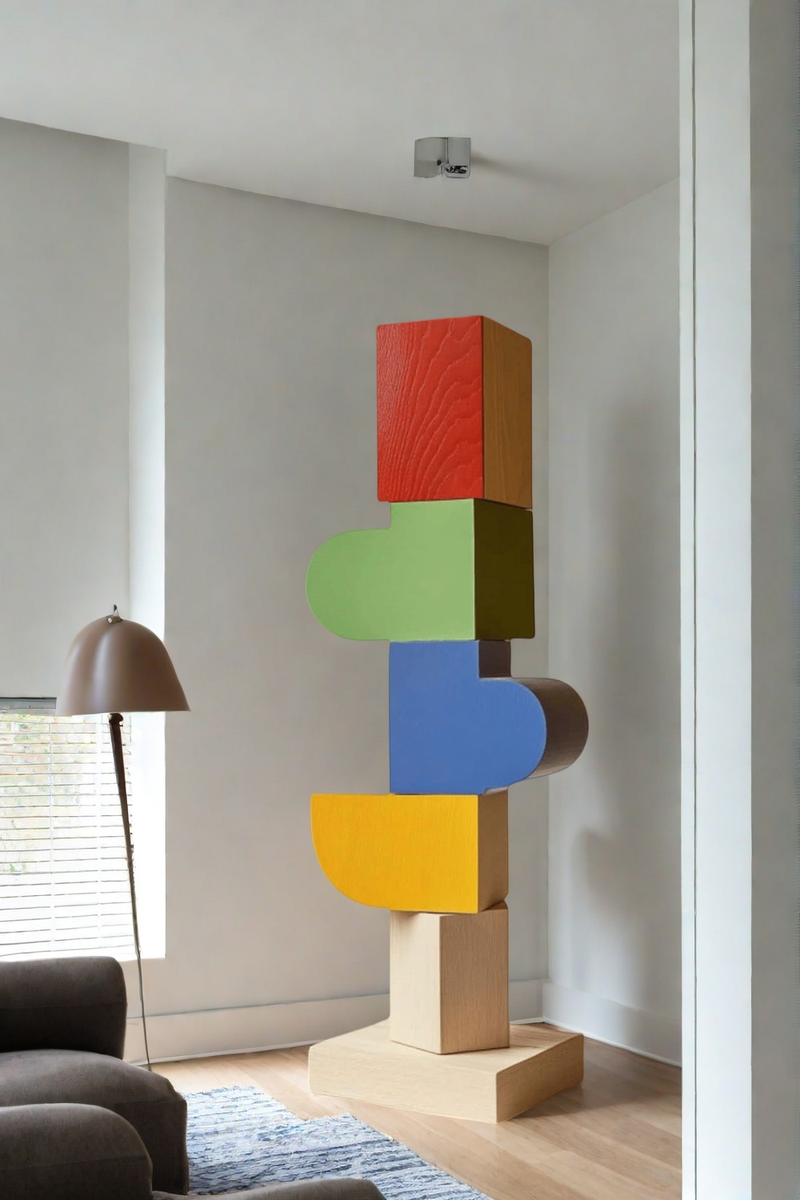 Lagre Handmade Wood Carving Sculpture Colorful Wooden Floor Sculpture