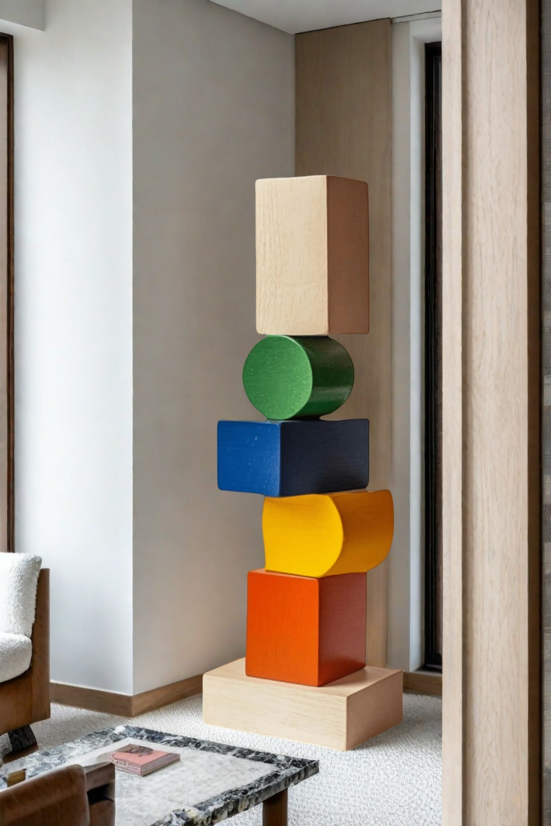 Lagre Handmade Wood Carving Sculpture Colorful Wooden Floor Sculpture