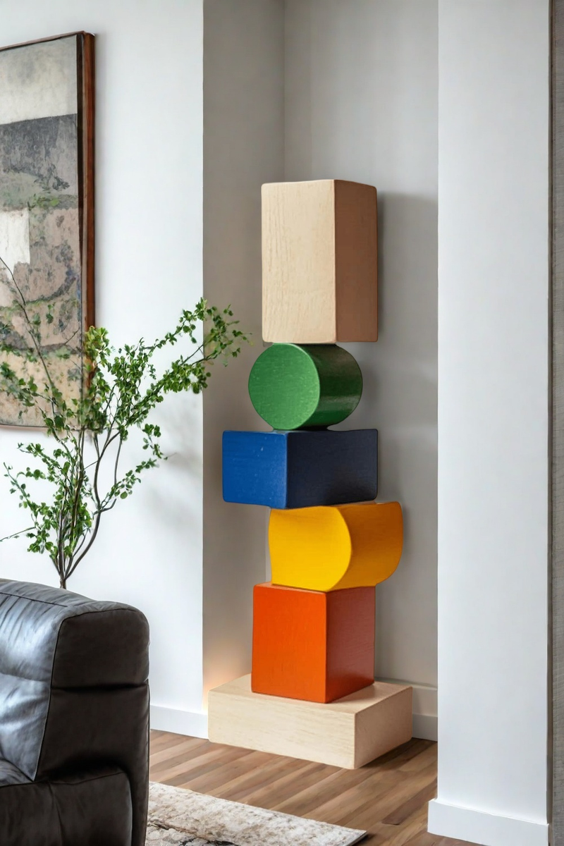 Lagre Handmade Wood Carving Sculpture Colorful Wooden Floor Sculpture
