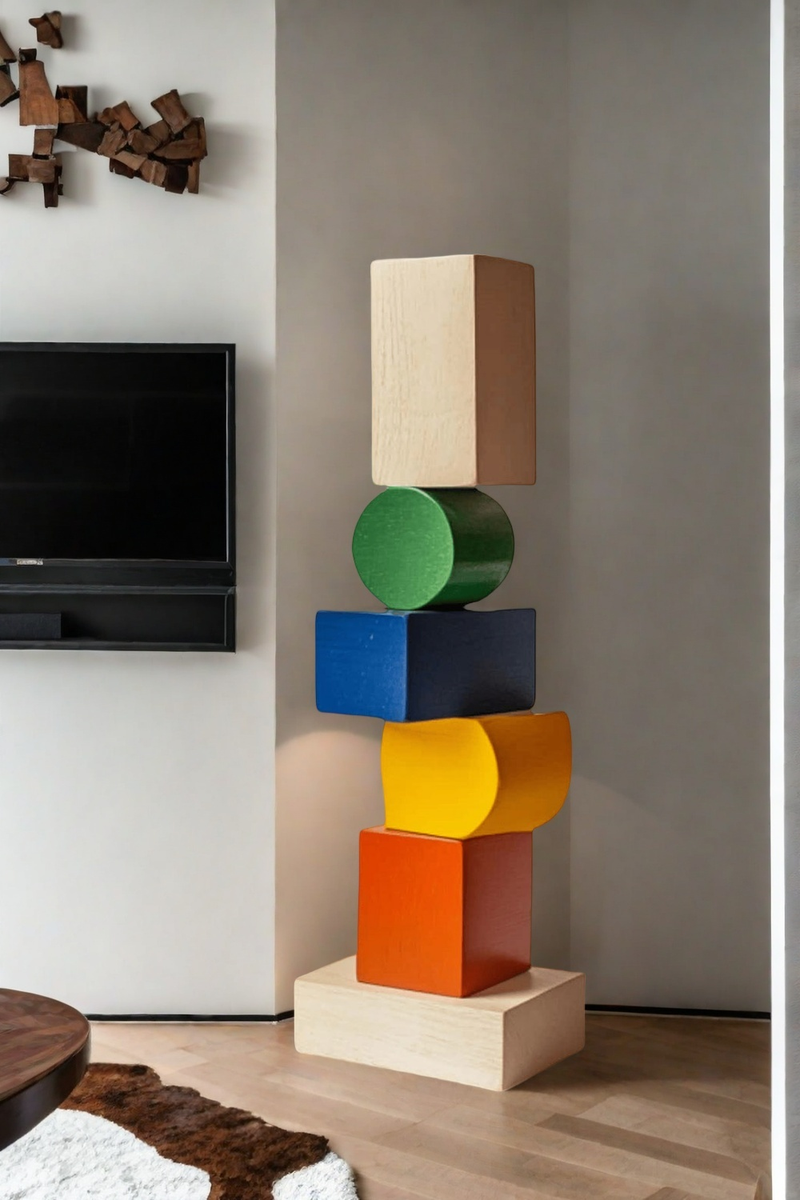 Lagre Handmade Wood Carving Sculpture Colorful Wooden Floor Sculpture