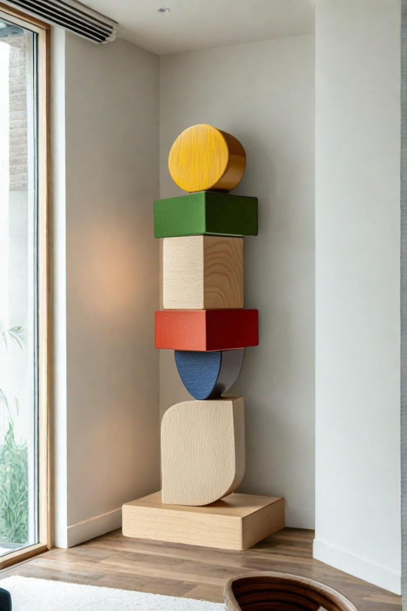 Lagre Handmade Wood Carving Sculpture Colorful Wooden Floor Sculpture