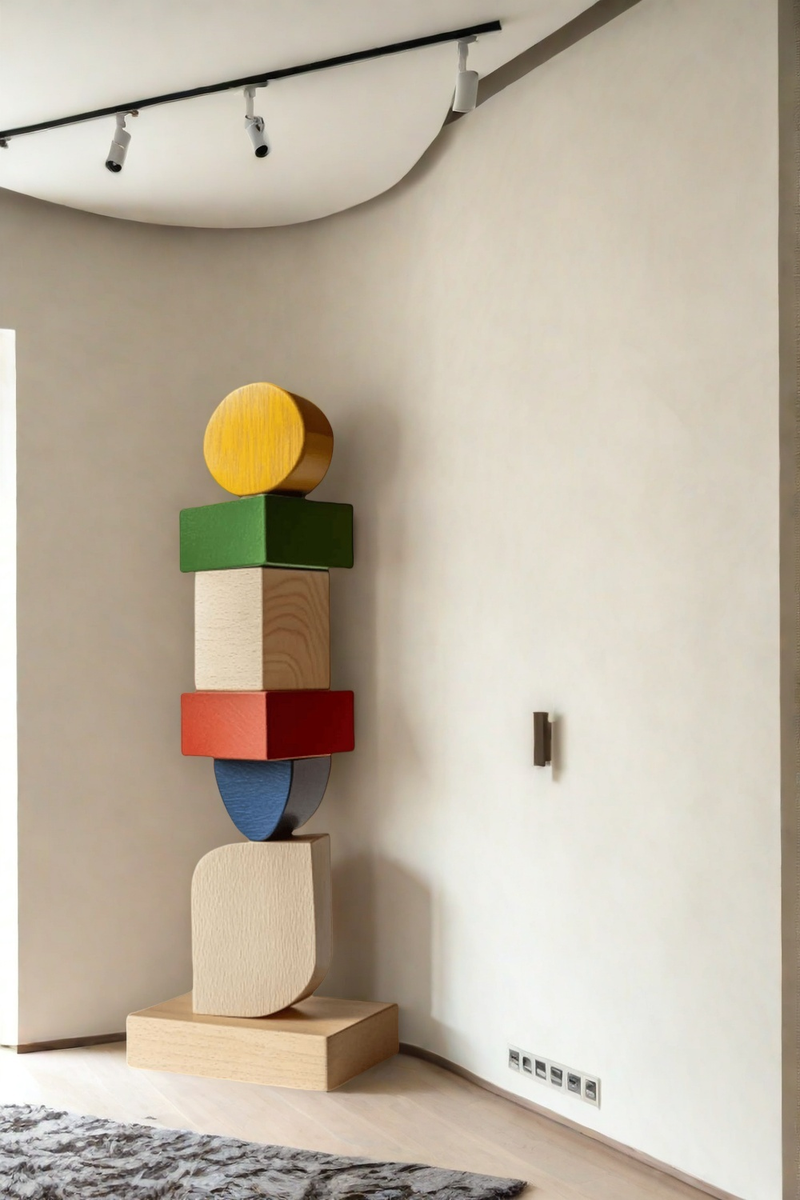 Lagre Handmade Wood Carving Sculpture Colorful Wooden Floor Sculpture