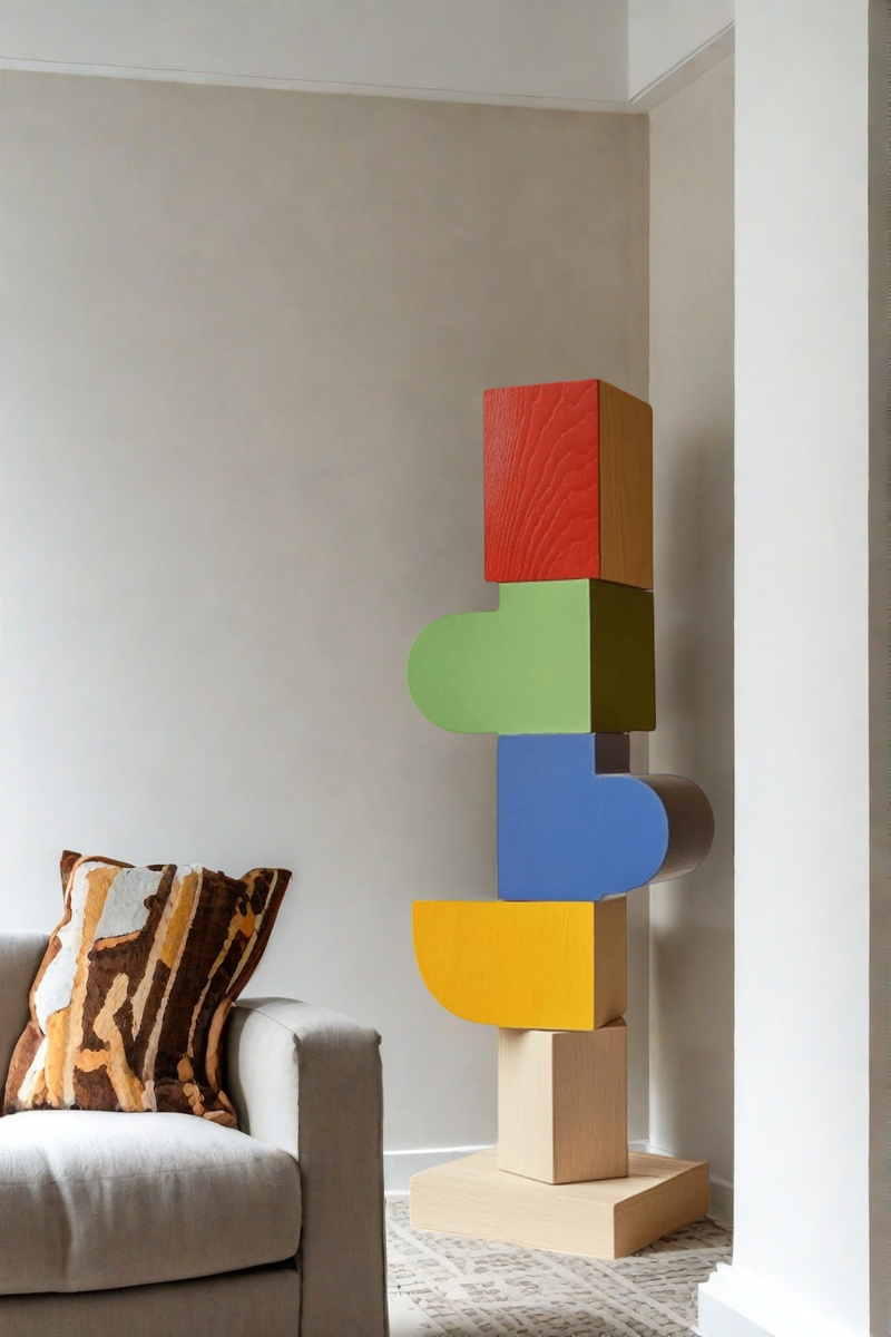 Lagre Handmade Wood Carving Sculpture Colorful Wooden Floor Sculpture