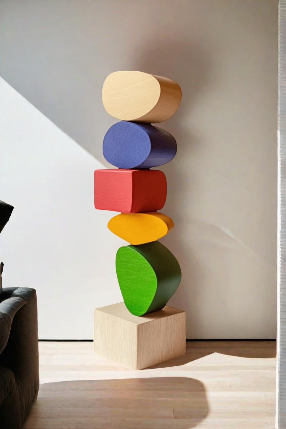 Large Colorful Minimalist Wood Sculpture Art Abstract Wooden Carving