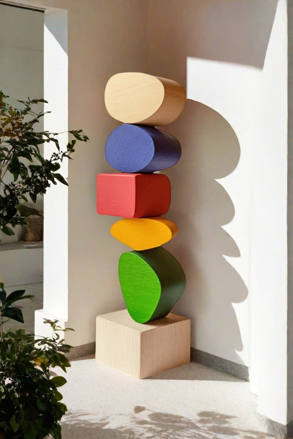 Large Colorful Minimalist Wood Sculpture Art Abstract Wooden Carving