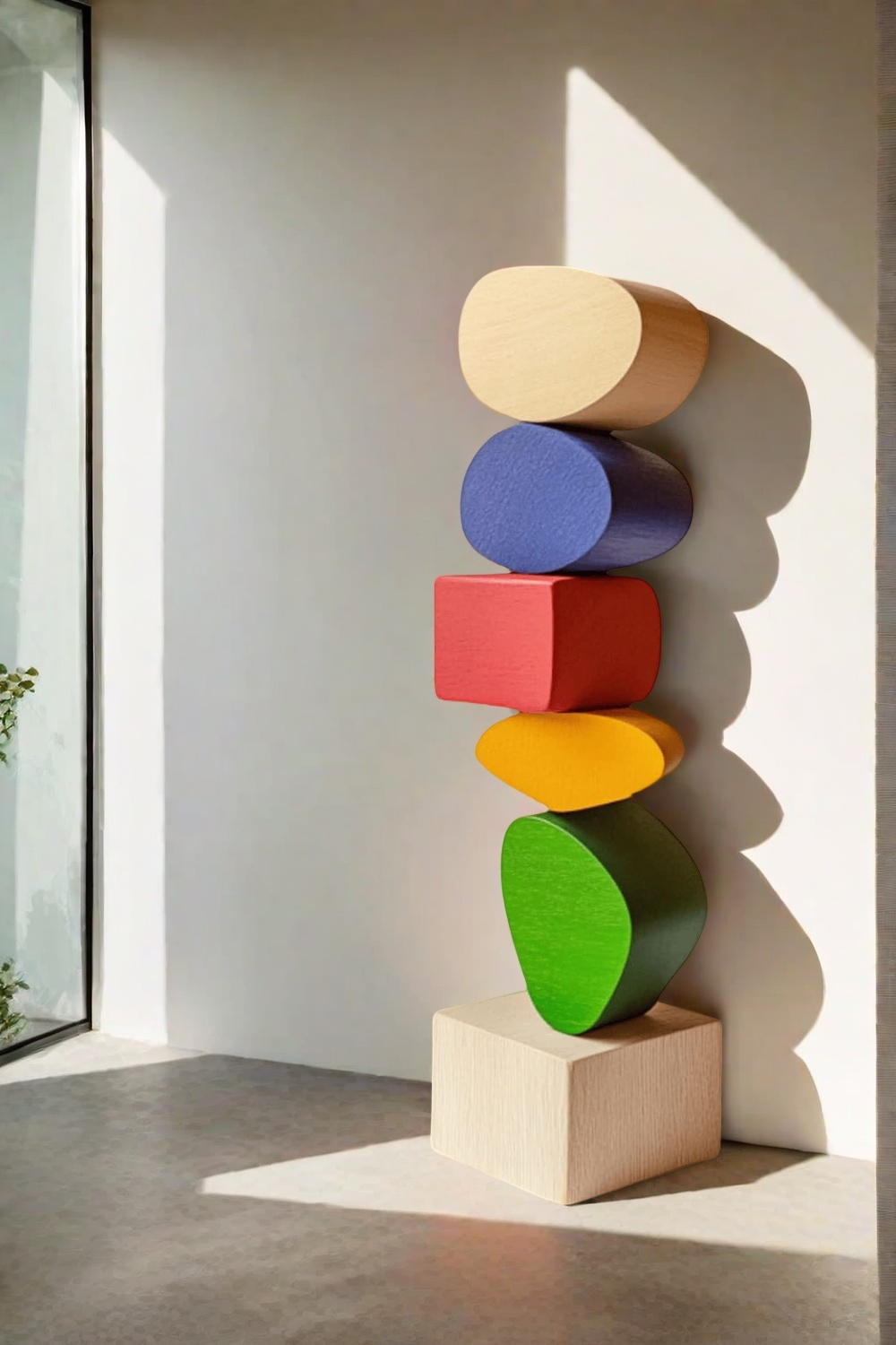Large Colorful Minimalist Wood Sculpture Art Abstract Wooden Carving