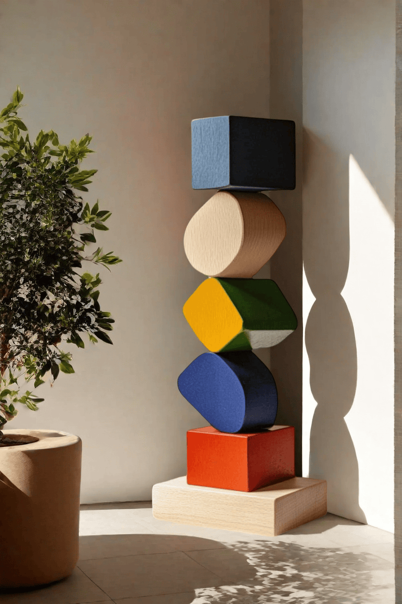 Large Colorful Minimalist Wood Sculpture Art Abstract Wooden Carving