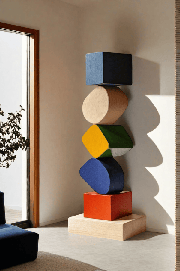 Large Colorful Minimalist Wood Sculpture Art Abstract Wooden Carving