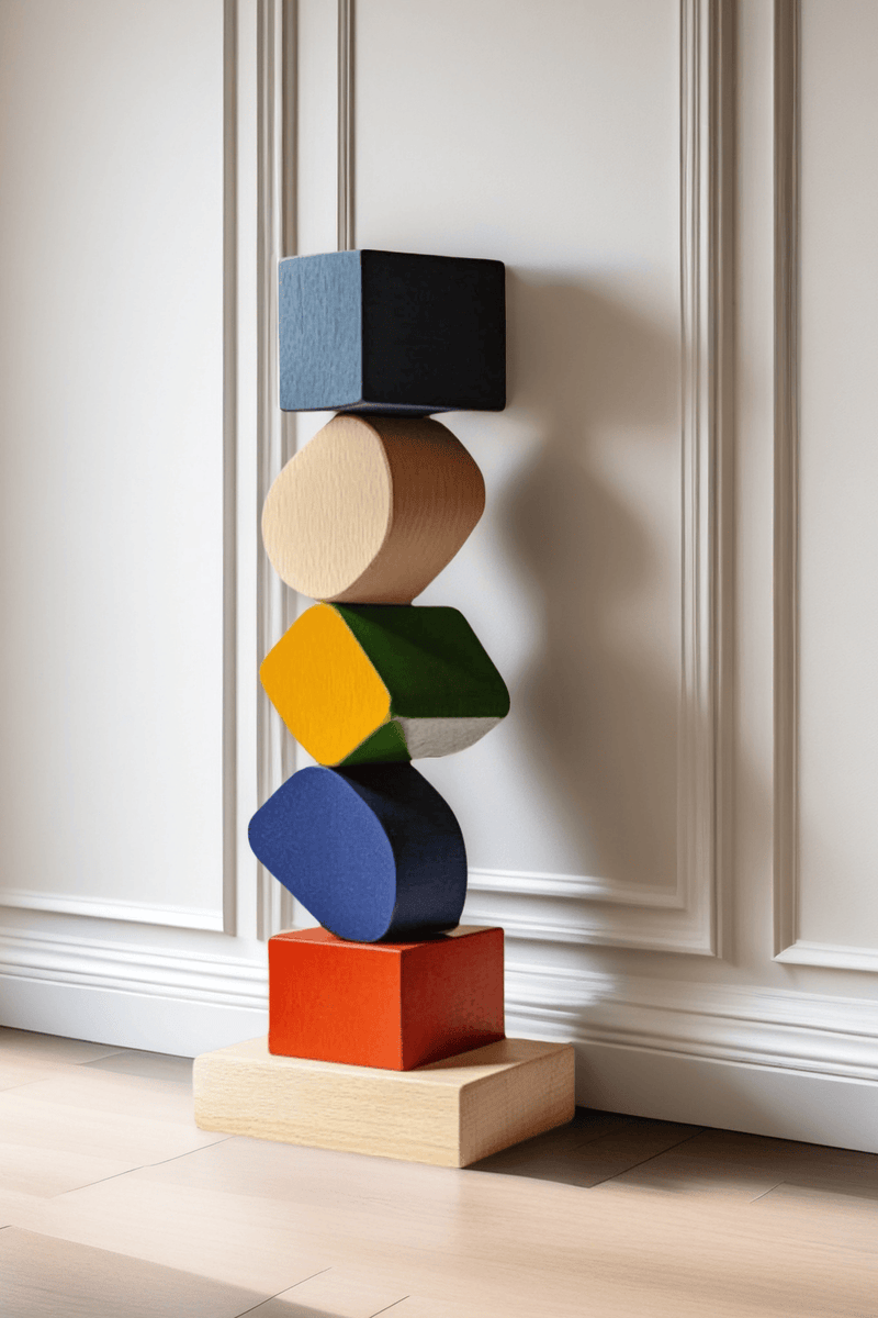 Large Colorful Minimalist Wood Sculpture Art Abstract Wooden Carving