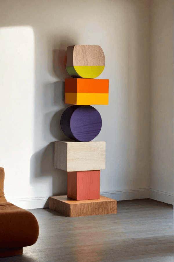 Large Colorful Minimalist Wood Sculpture Art Abstract Wooden Carving