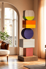 Large Colorful Minimalist Wood Sculpture Art Abstract Wooden Carving