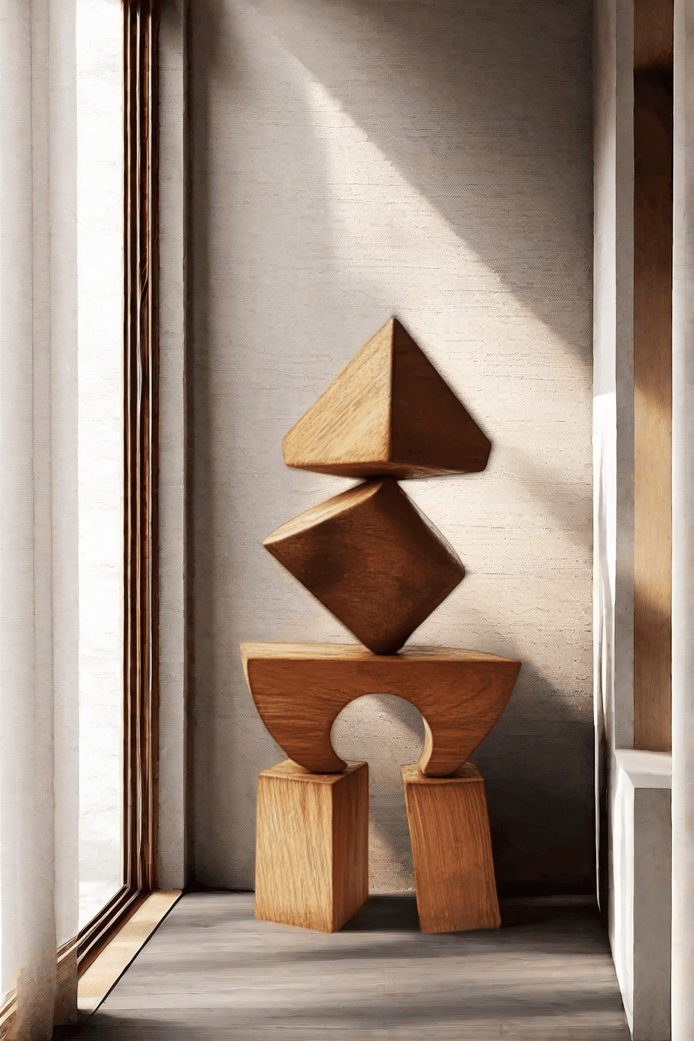 Abstract Modern Wood Sculpture Tall Wooden Sculpture Hand Carved Wood Carving