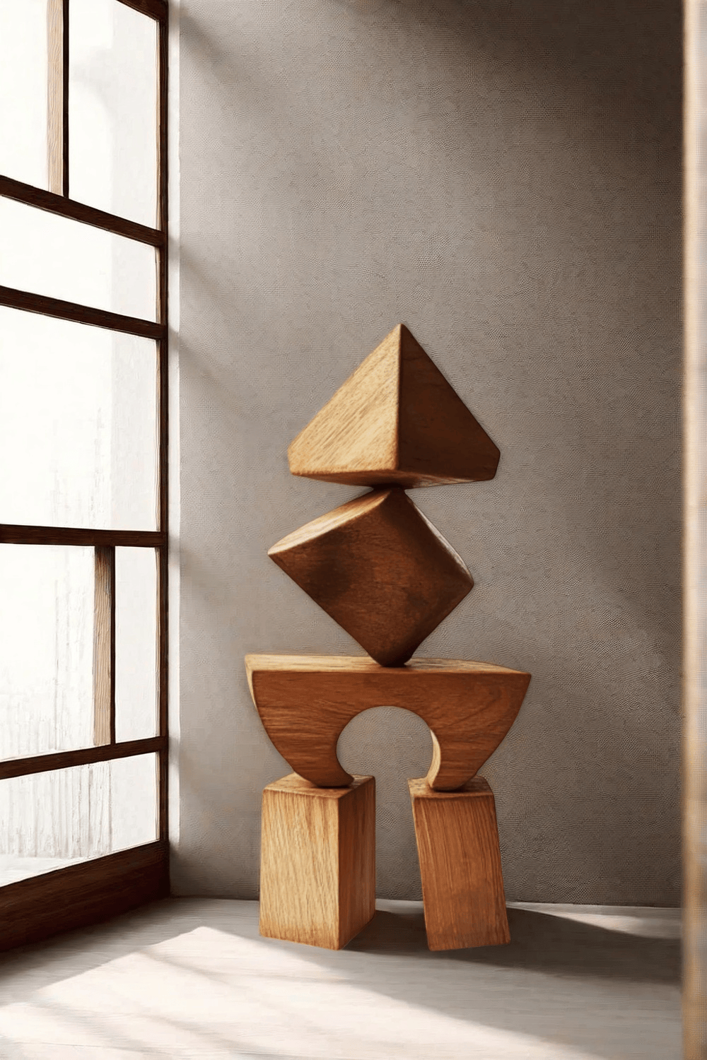 Abstract Modern Wood Sculpture Tall Wooden Sculpture Hand Carved Wood Carving