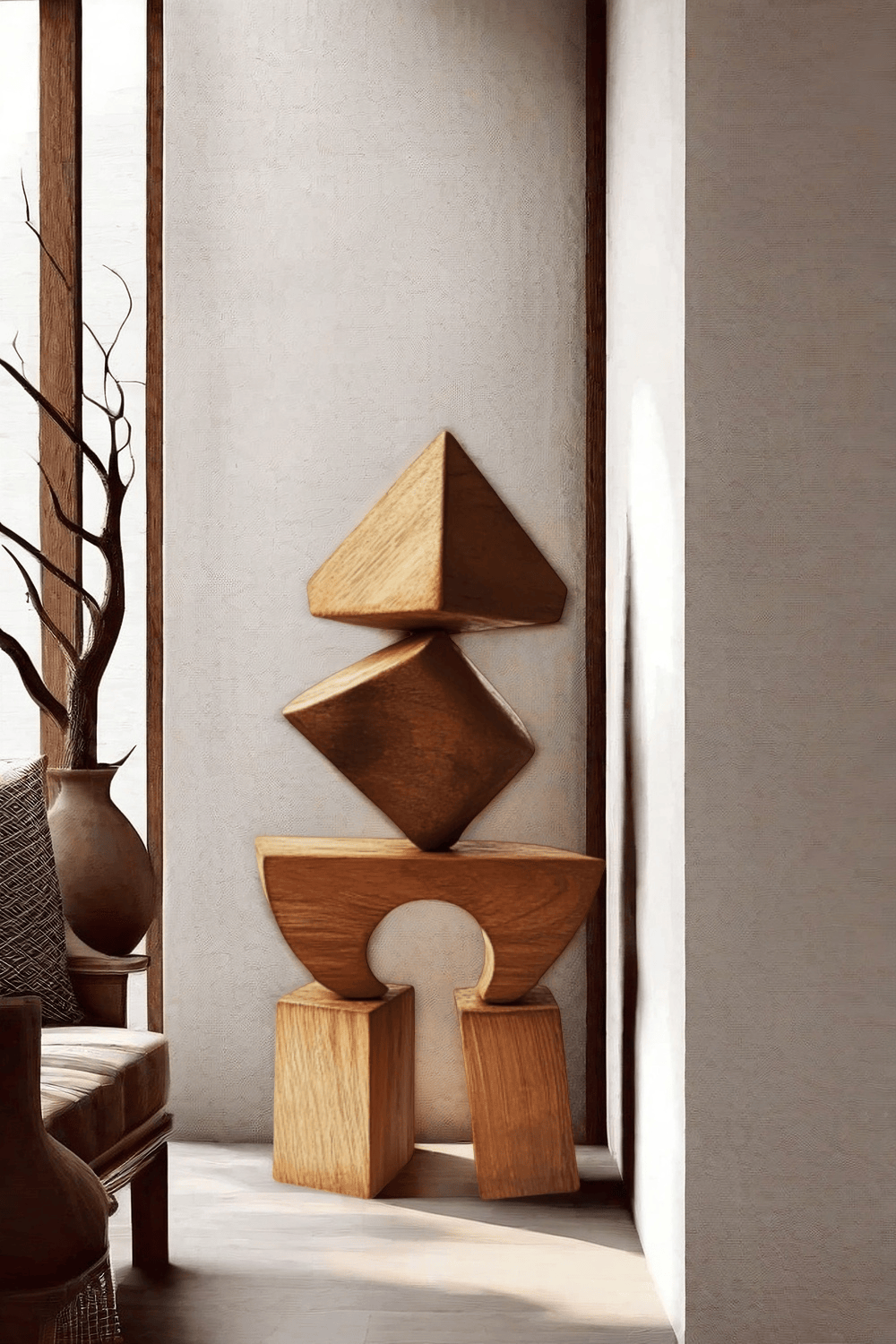 Abstract Modern Wood Sculpture Tall Wooden Sculpture Hand Carved Wood Carving