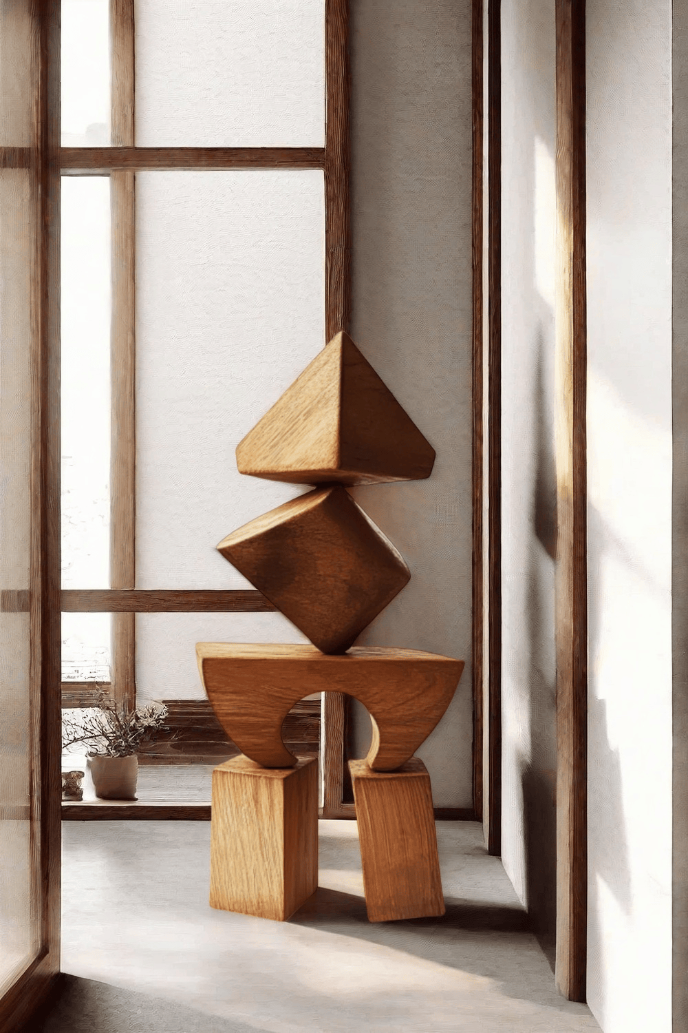 Abstract Modern Wood Sculpture Tall Wooden Sculpture Hand Carved Wood Carving