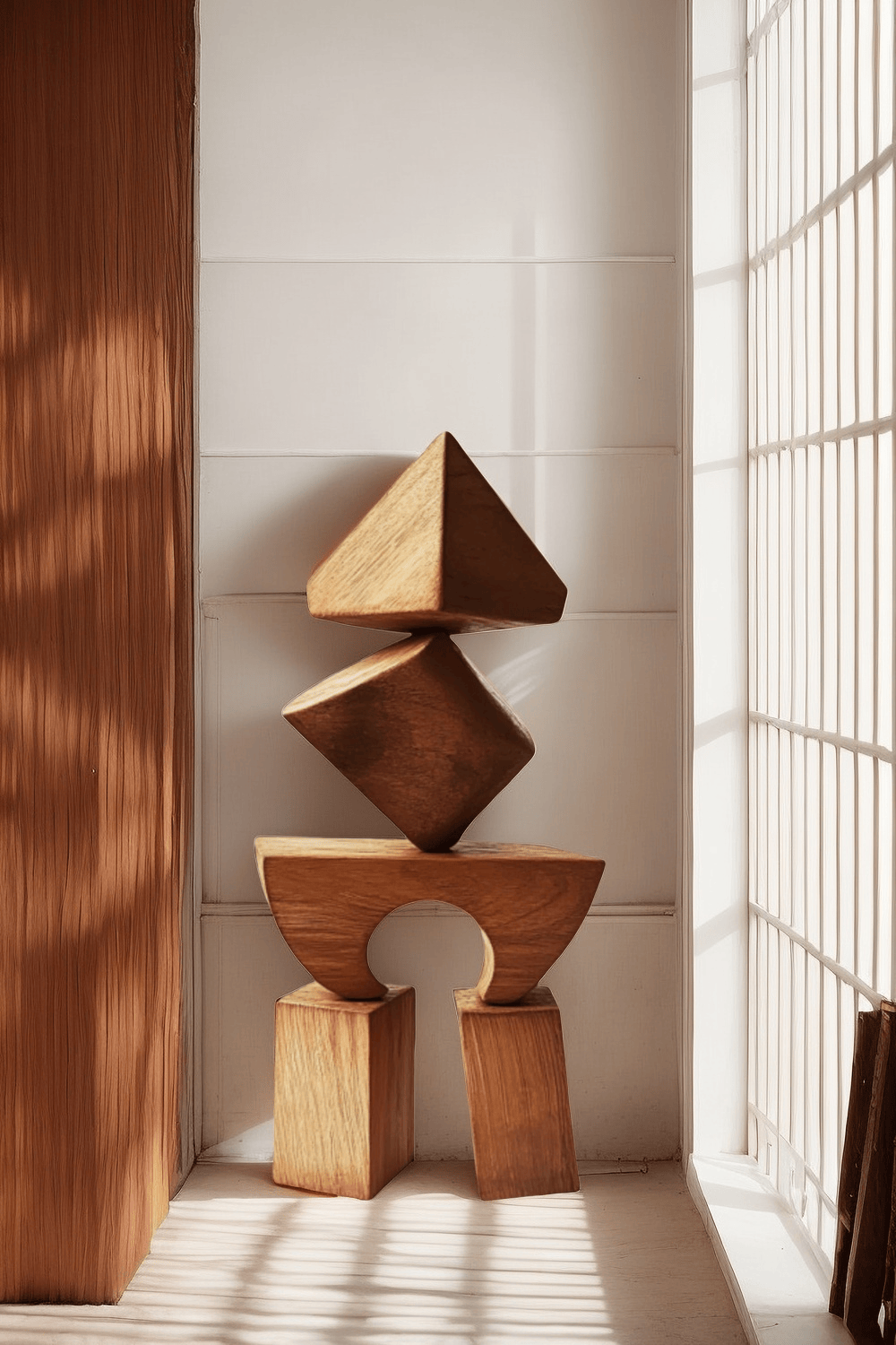 Abstract Modern Wood Sculpture Tall Wooden Sculpture Hand Carved Wood Carving