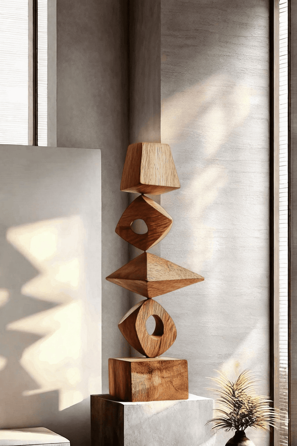 Abstract Modern Wood Sculpture Tall Wooden Sculpture Hand Carved Wood Carving