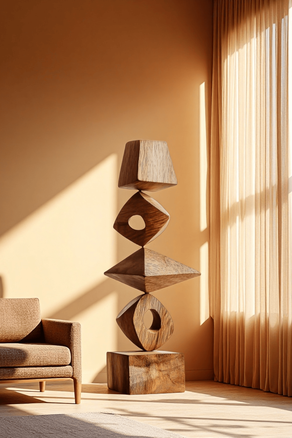 Abstract Modern Wood Sculpture Tall Wooden Sculpture Hand Carved Wood Carving