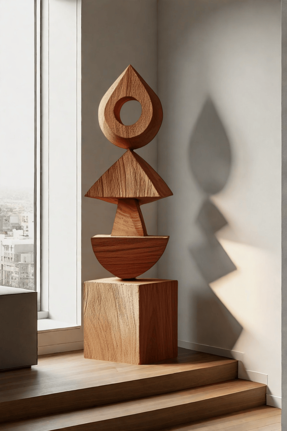 Abstract Modern Wood Sculpture Tall Wooden Sculpture Hand Carved Wood Carving