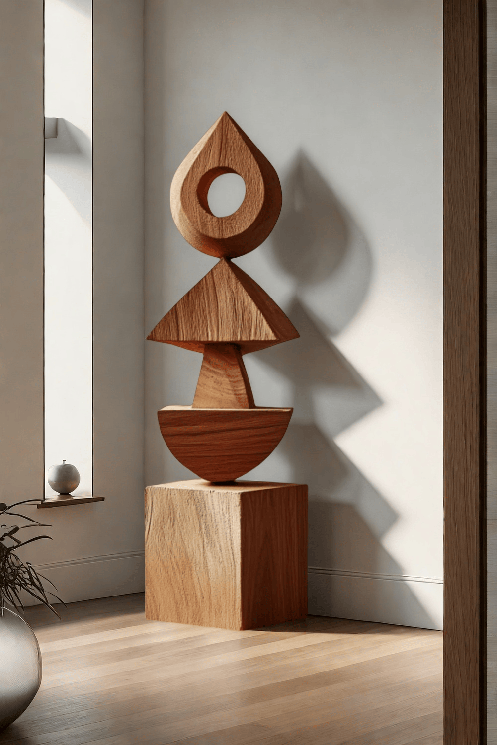 Abstract Modern Wood Sculpture Tall Wooden Sculpture Hand Carved Wood Carving
