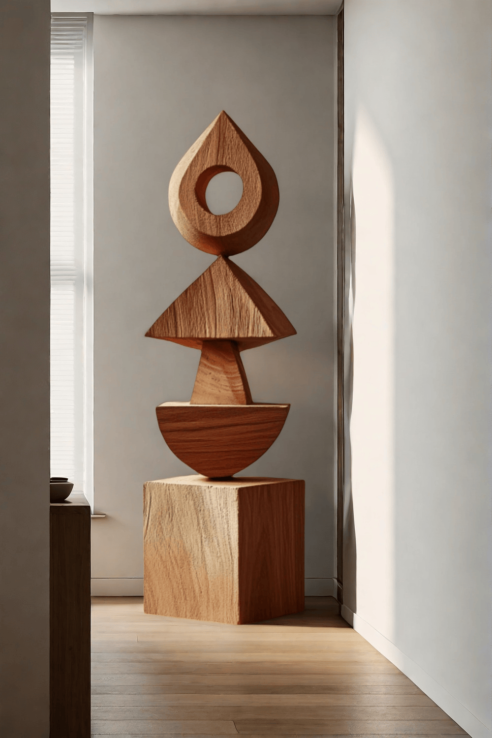Abstract Modern Wood Sculpture Tall Wooden Sculpture Hand Carved Wood Carving