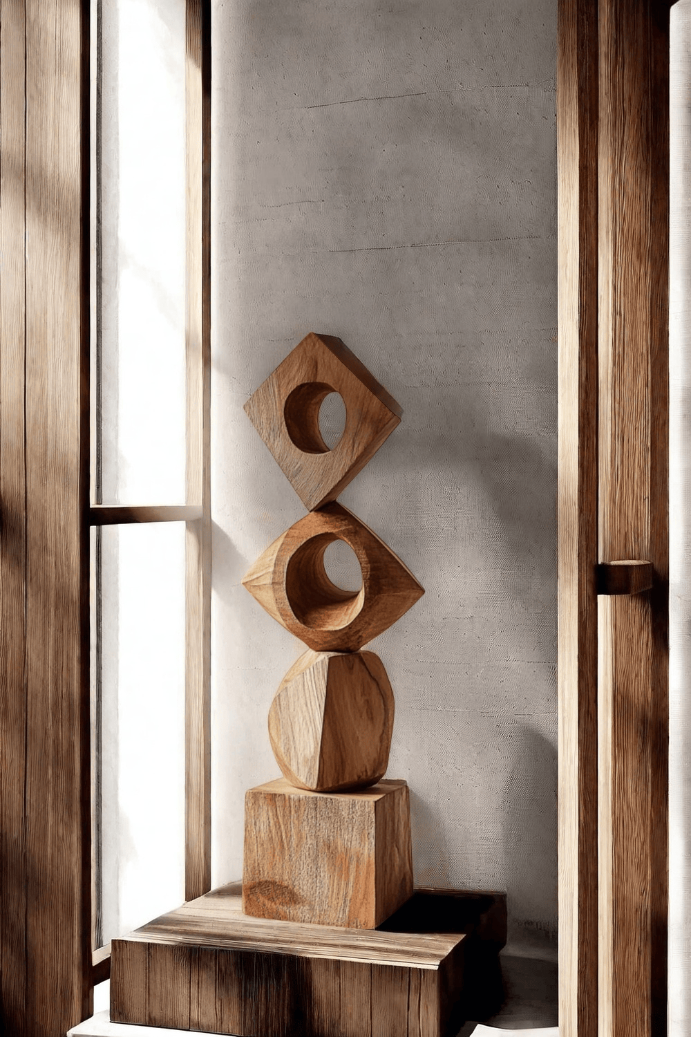 Abstract Modern Wood Sculpture Tall Wooden Sculpture Hand Carved Wood Carving
