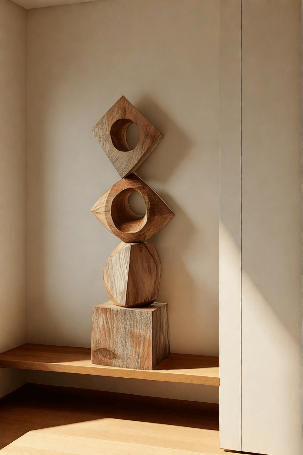 Abstract Modern Wood Sculpture Tall Wooden Sculpture Hand Carved Wood Carving