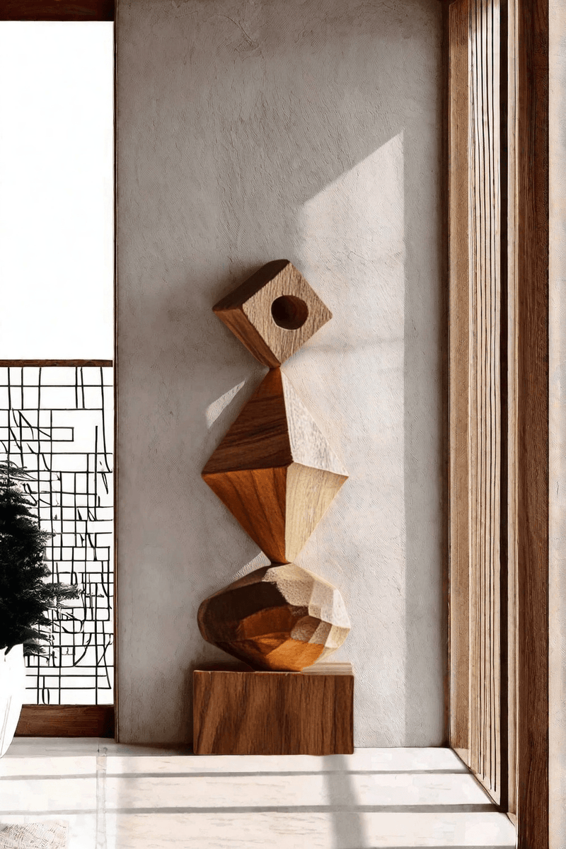 Abstract Modern Wood Sculpture Tall Wooden Sculpture Hand Carved Wood Carving