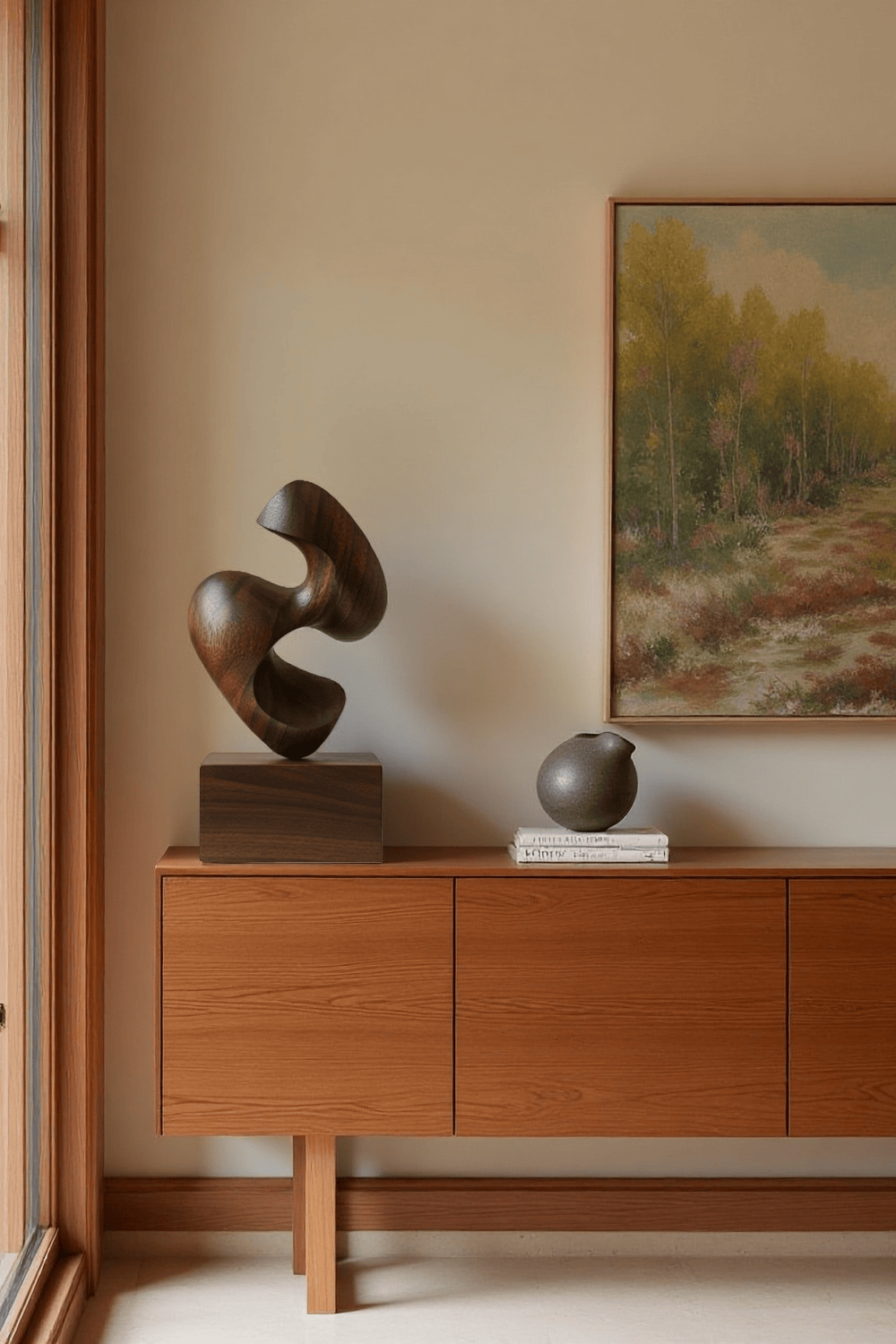 Abstract Wooden Sculpture Modern Hand Carved Minimalist Statue Art Decor