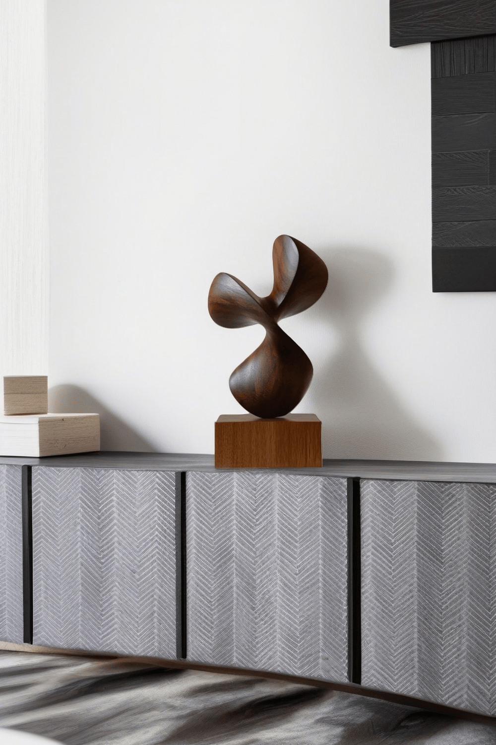 Abstract Wooden Sculpture Modern Hand Carved Minimalist Statue Art Decor