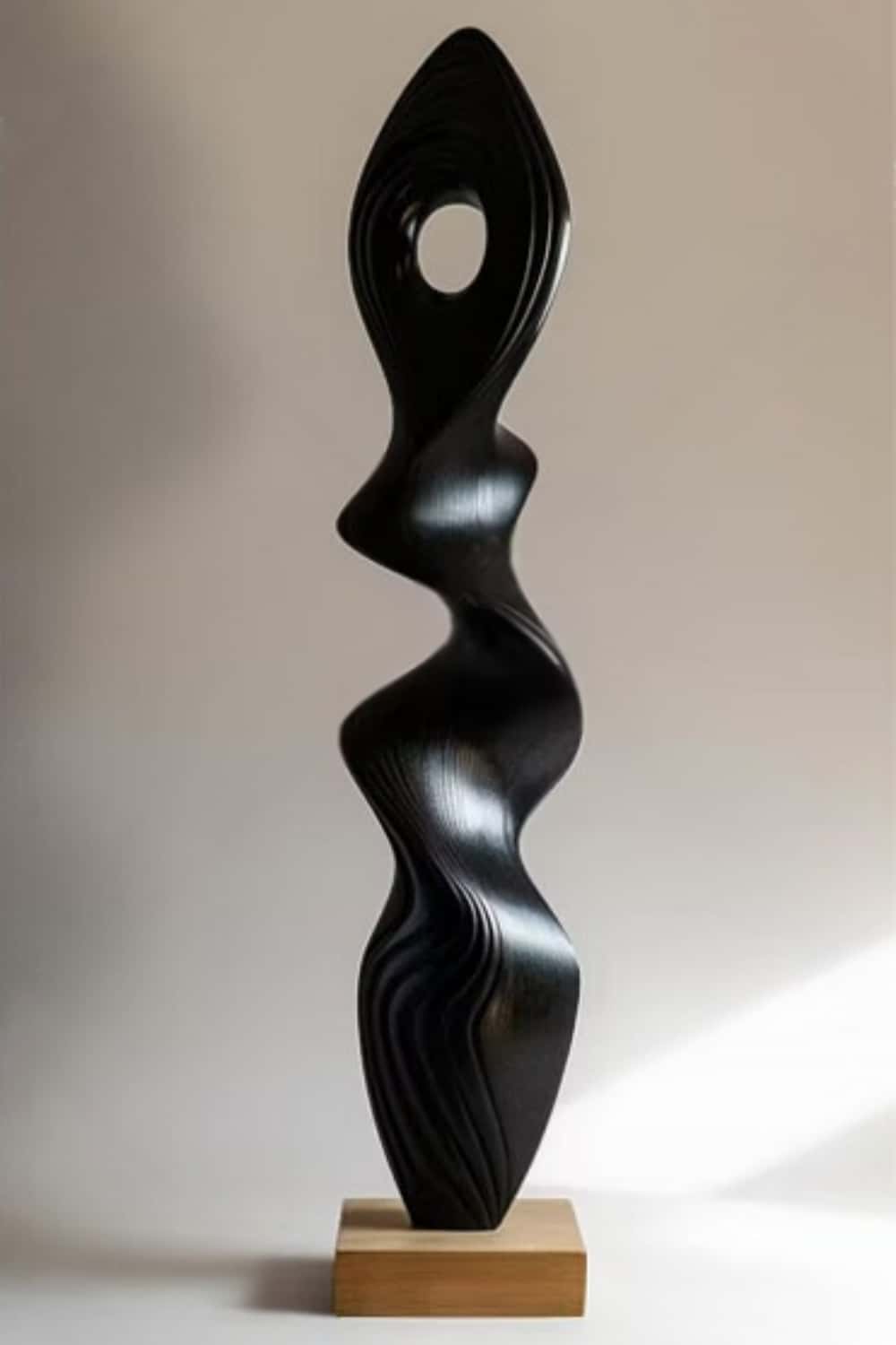 Tall Abstract Black Wood Floor Sculpture Modern Standing Art for Living Room