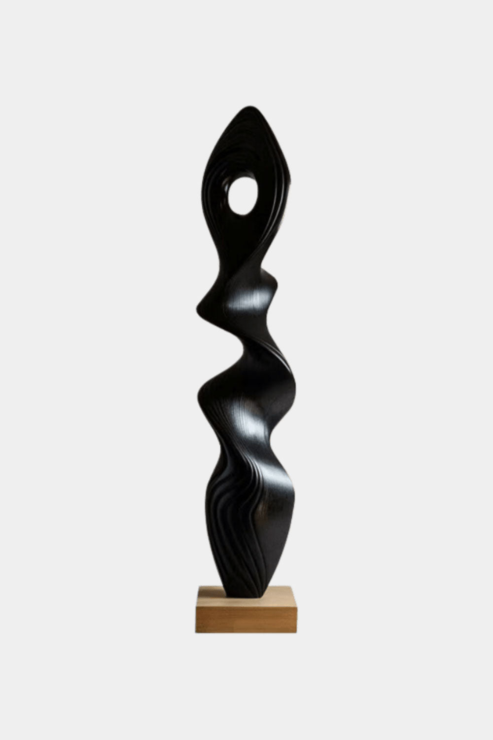 Tall Abstract Black Wood Floor Sculpture Modern Standing Art for Living Room