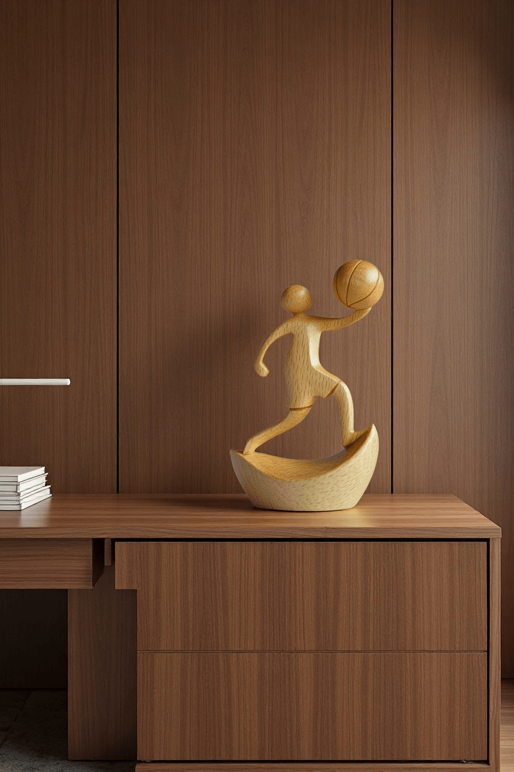 Wooden Basketball Sculpture Handmade Sports Figurine Home Office Decor