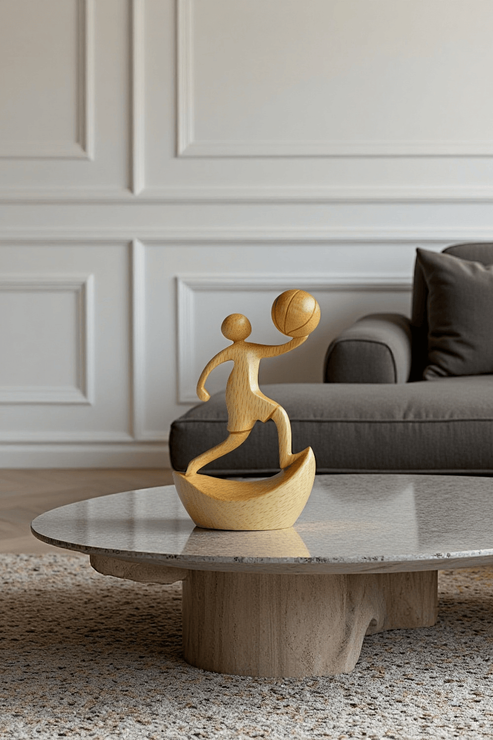 Wooden Basketball Sculpture Handmade Sports Figurine Home Office Decor