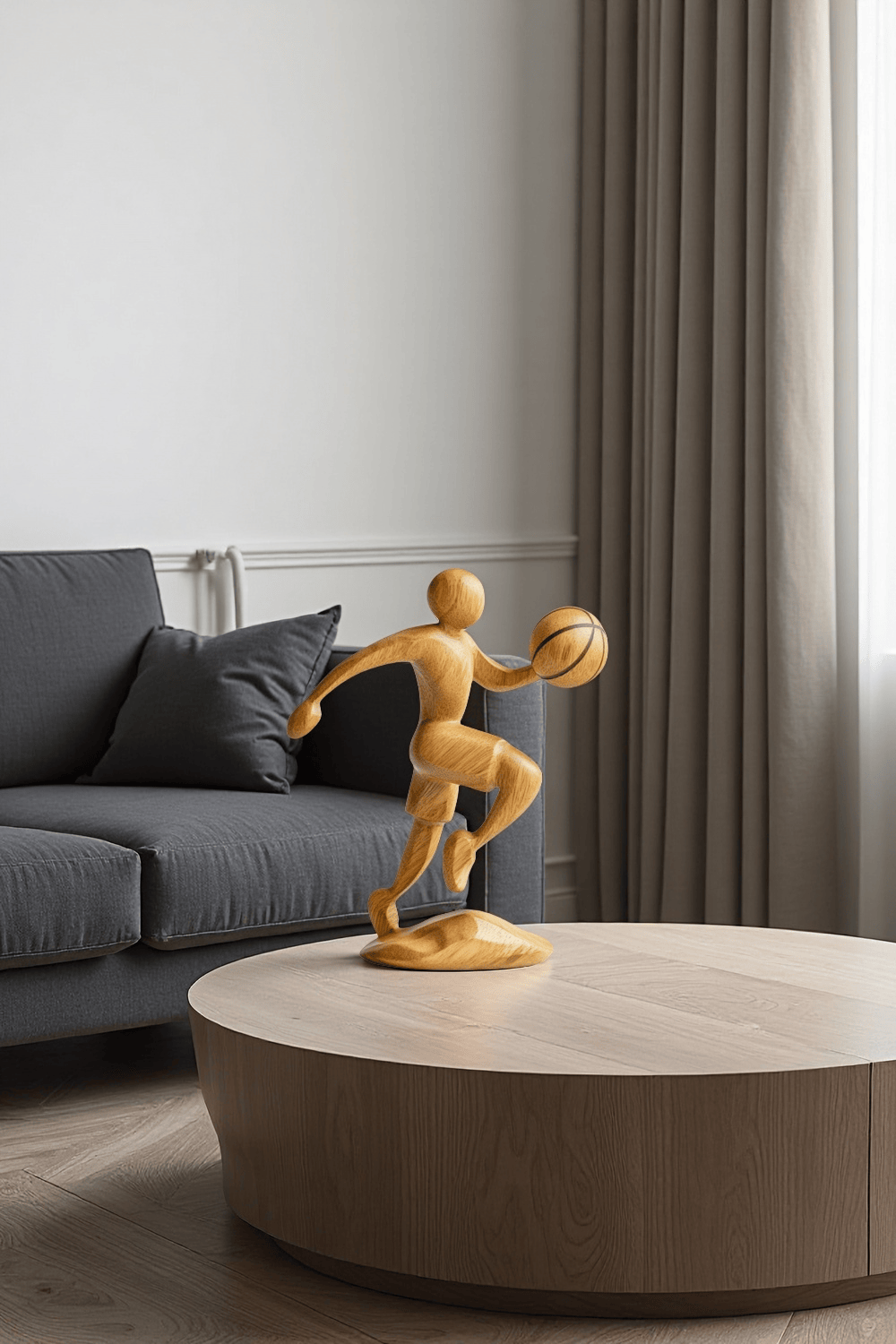 Wooden Basketball Sculpture Handmade Sports Figurine Home Office Decor