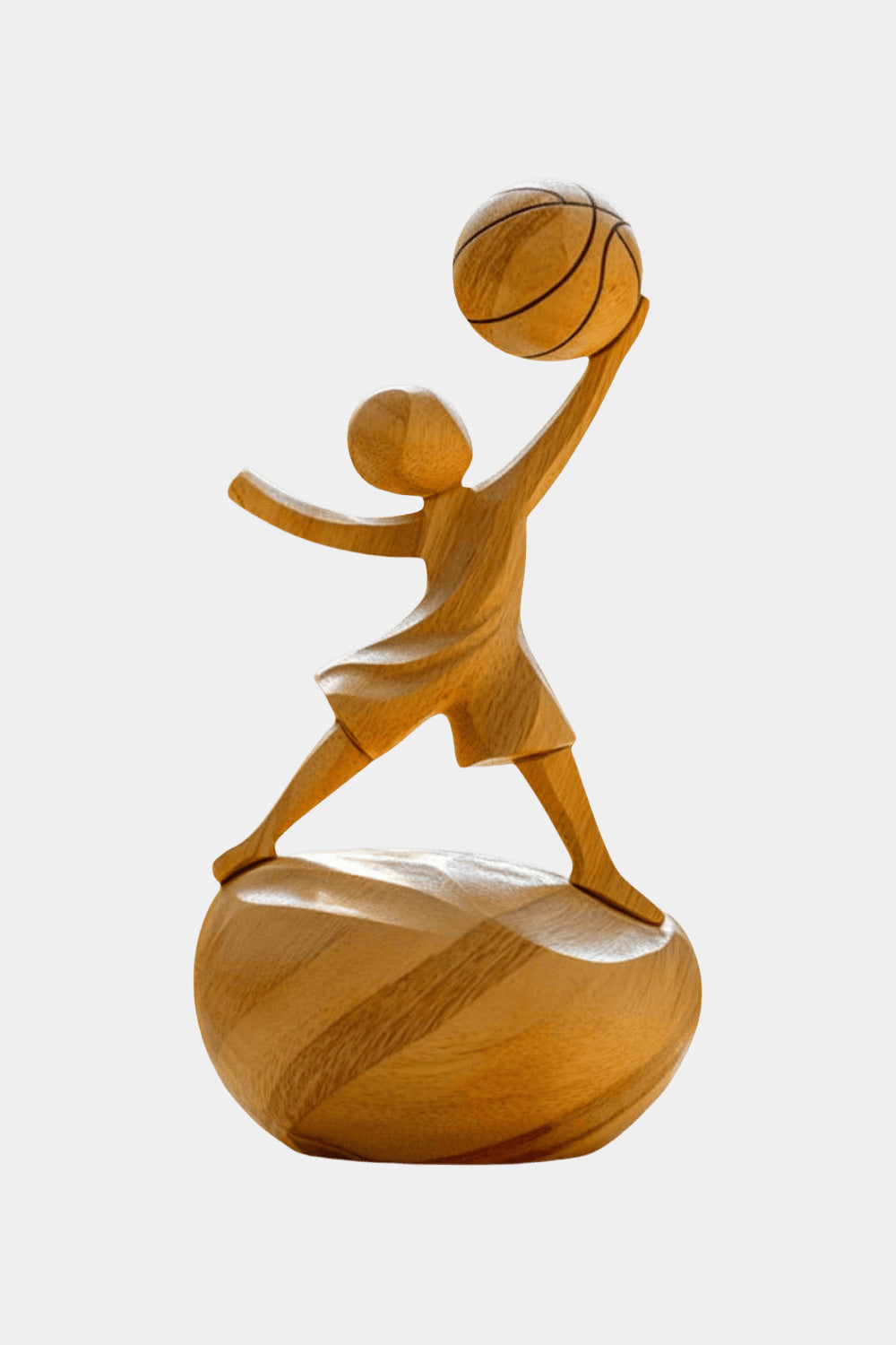 Wooden Basketball Sculpture Handmade Sports Figurine Home Office Decor