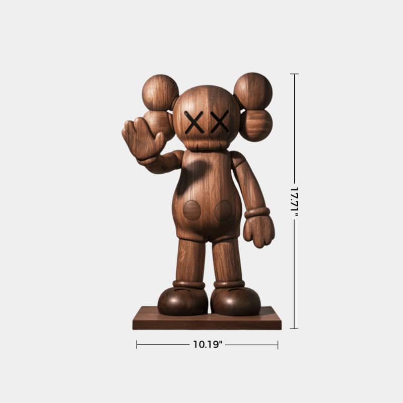 Handcrafted Wooden Kaws Style Sculpture Modern Wood Sculpture Art Decor