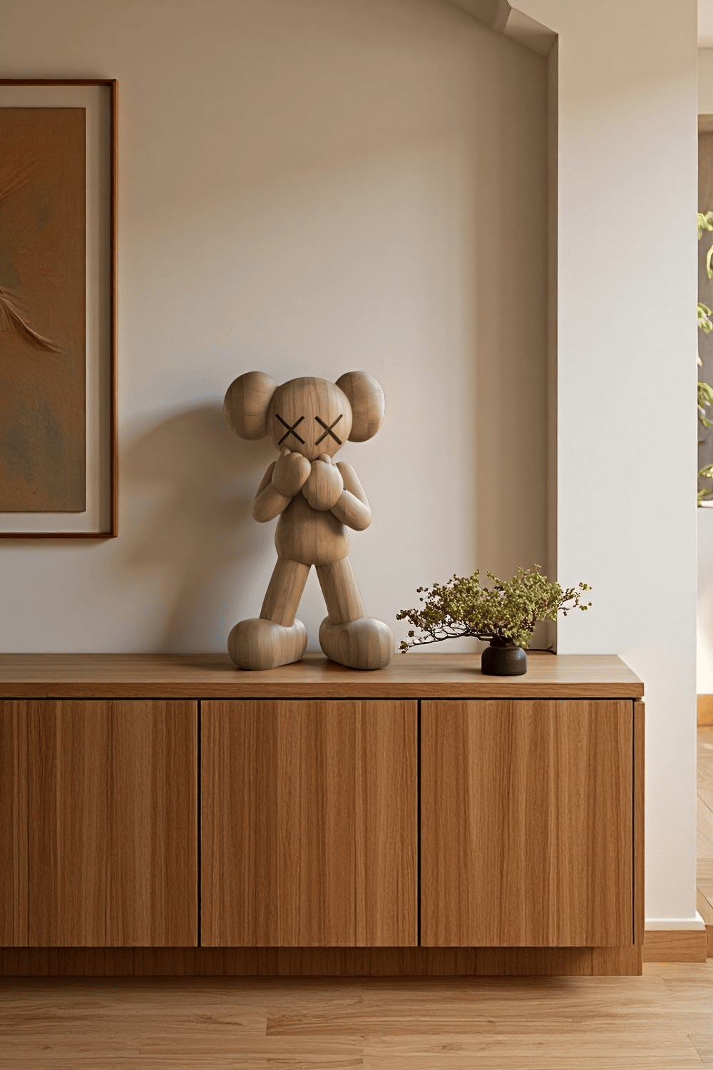 Wooden Kaws Style Sculpture Handmade Wood Sculpture Art Modern Figurines