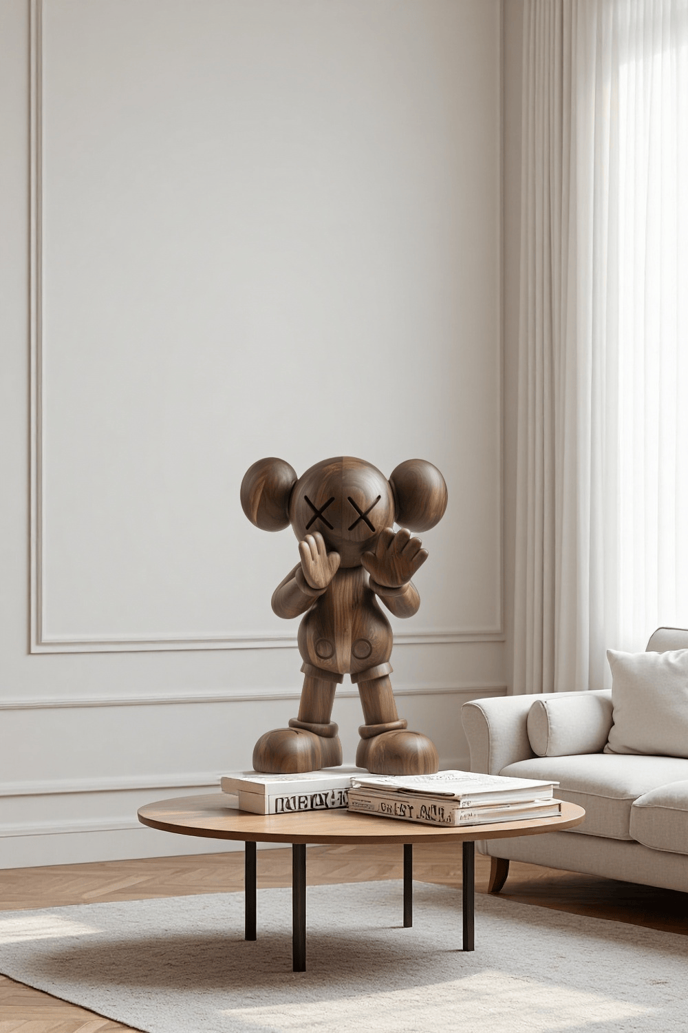 Wooden KAWS Sculpture Modern Wood Sculpture Handmade Wood Art Decor