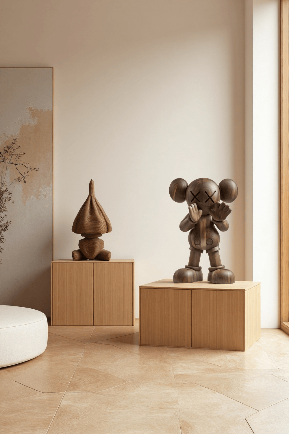 Wooden KAWS Sculpture Modern Wood Sculpture Handmade Wood Art Decor