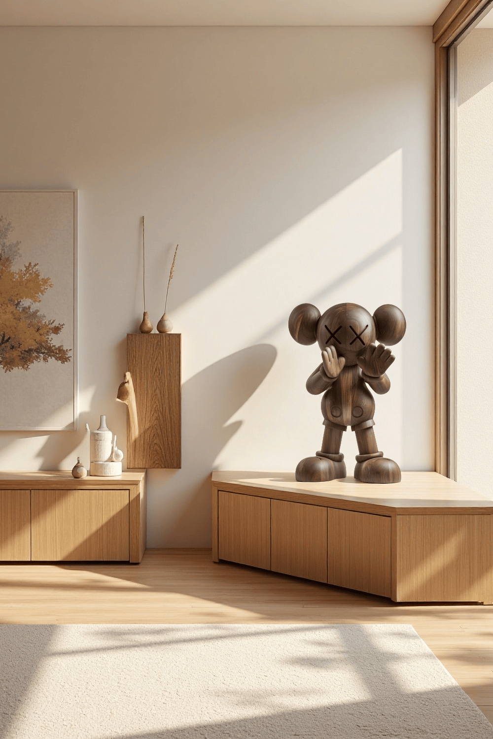 Wooden KAWS Sculpture Modern Wood Sculpture Handmade Wood Art Decor