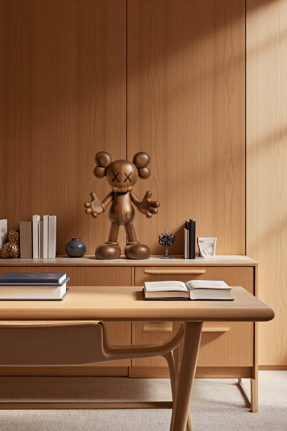 Wooden KAWS Sculpture Modern Wood Sculpture Handmade Wood Art Decor