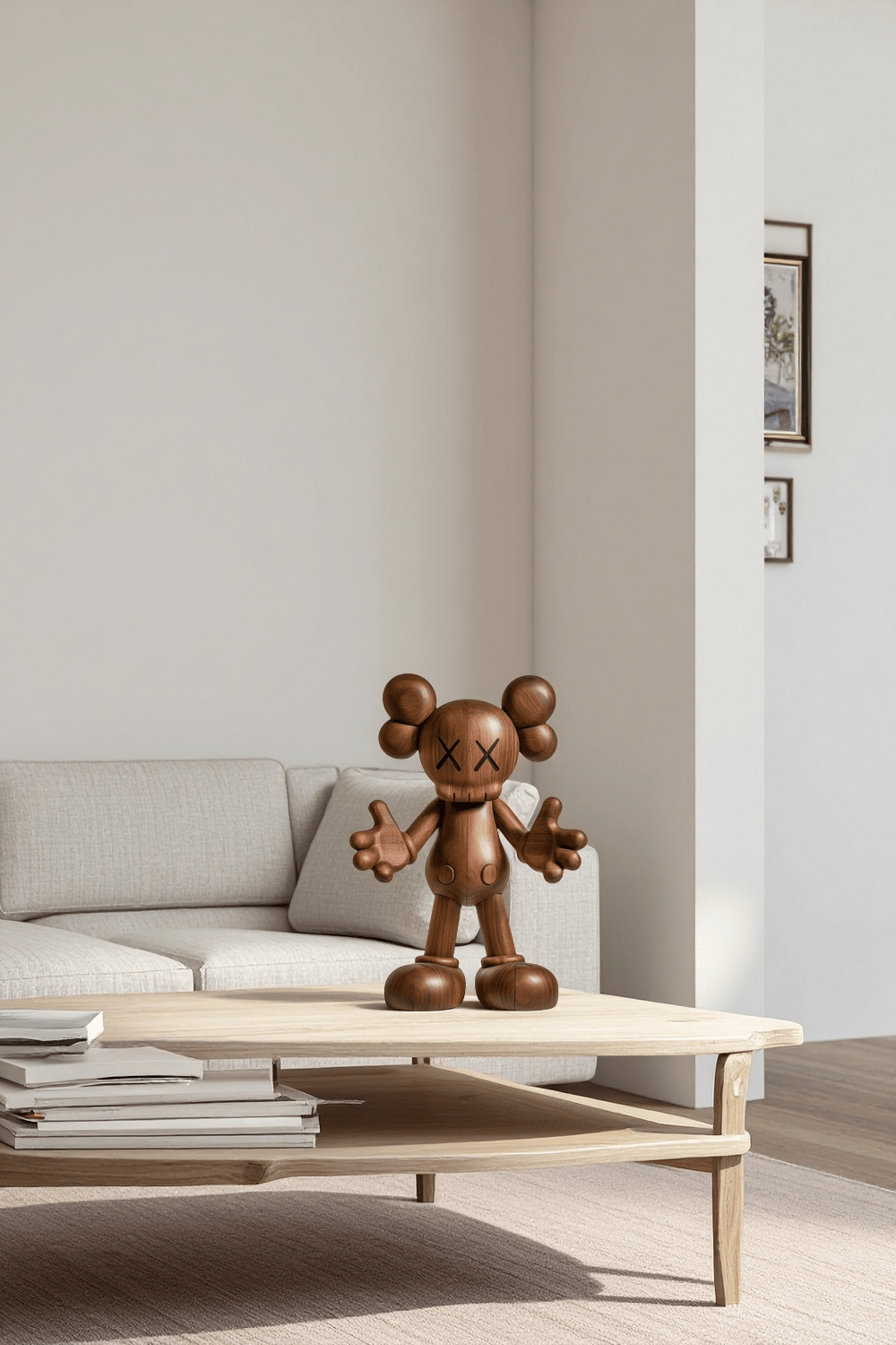 Wooden KAWS Sculpture Modern Wood Sculpture Handmade Wood Art Decor