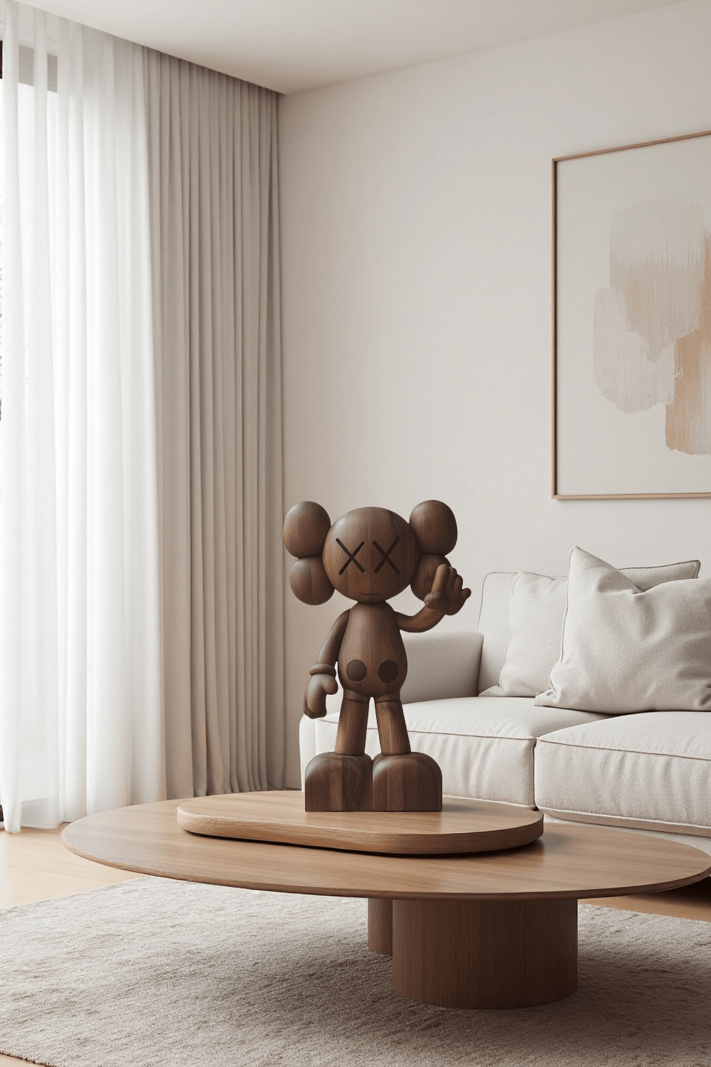 Wooden KAWS Sculpture Modern Wood Sculpture Handmade Wood Art Decor