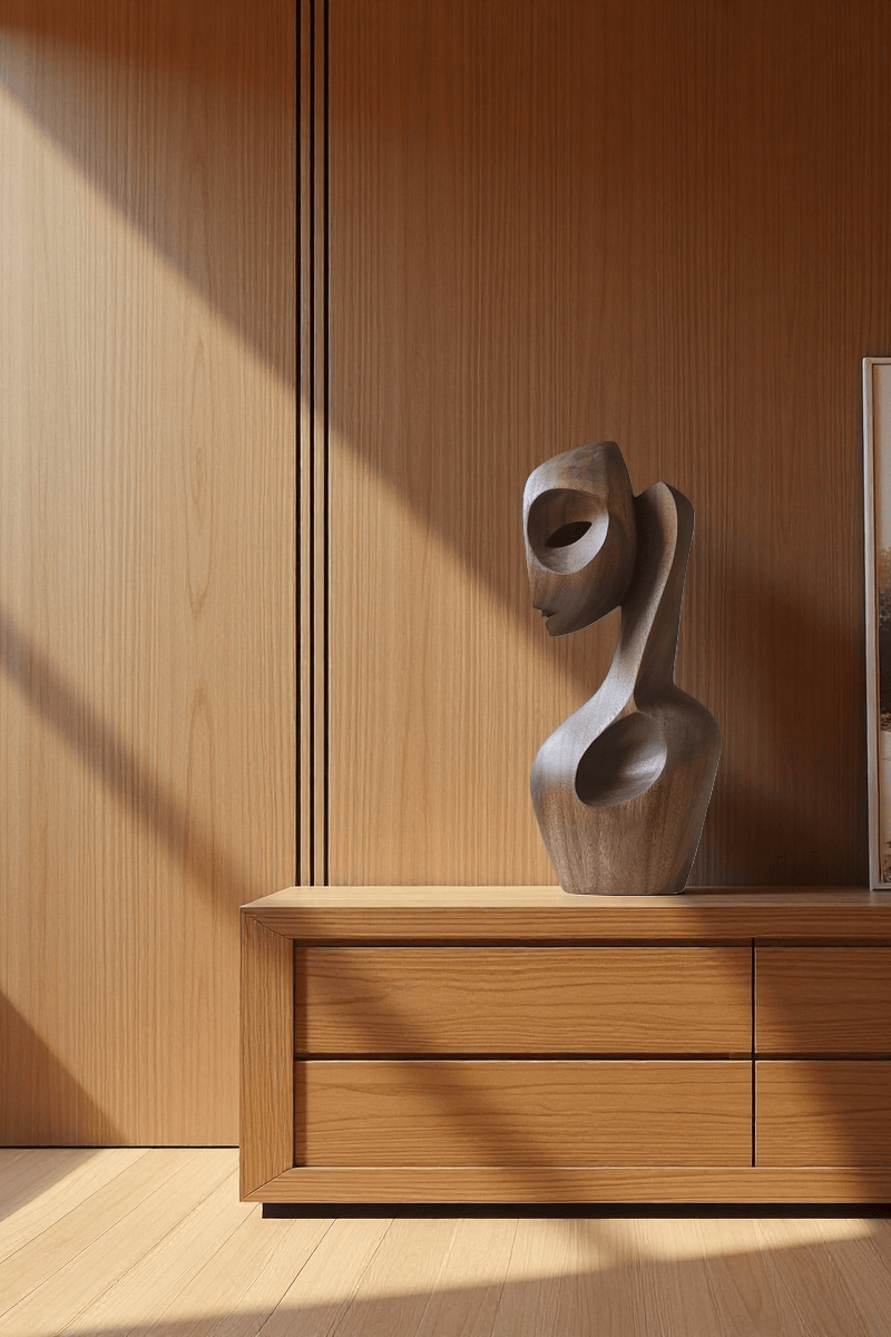 Hand Carved Wooden Human Form Abstract Modern Figurine Sculpture Art